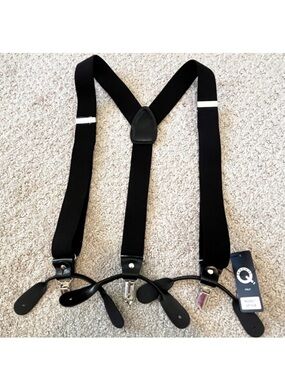 Brand Q Mens Black Suspenders Woven Button End Clip Braces Brown Leather Formal